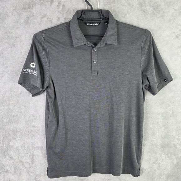 Mens Travis Mathew Gray Polo Shirt Skrewball Embroidered Short Sleeve Size L - Picture 2 of 8